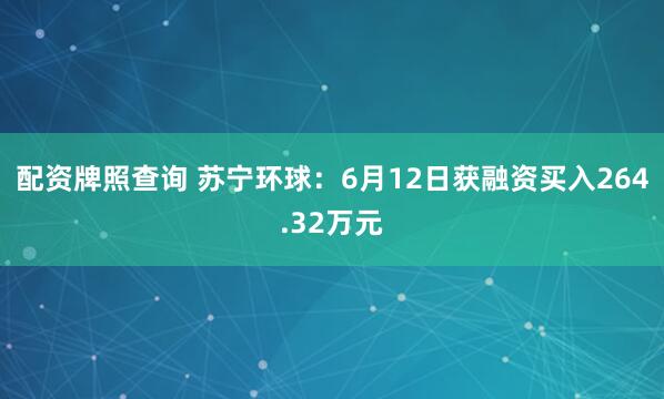 配资牌照查询 苏宁环球：6月12日获融资买入264.32万元